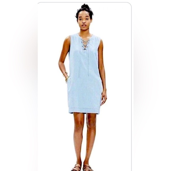 Madewell Chambroy Lace Up Neck Dress Size Medium - Picture 1 of 8
